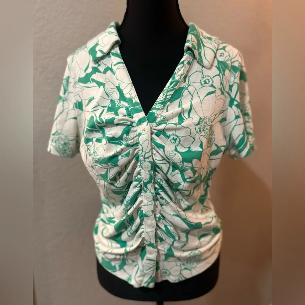 Maeve Ruched Blouse In Assorted Size L - Picture 2 of 5